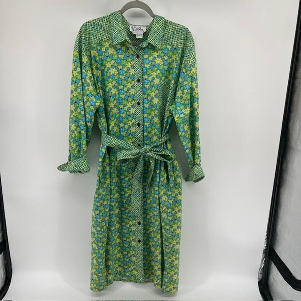 Lilly Pulitzer Green and Blue Floral Midi Shirt Dress Size 2X